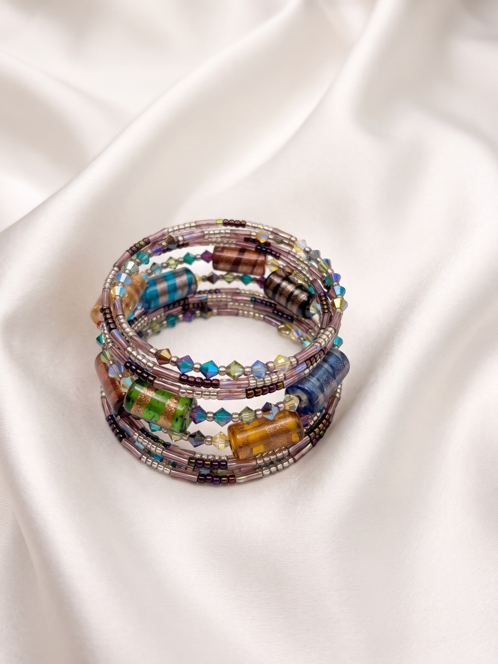 Multicolor Beaded Coil Bracelet Wrap